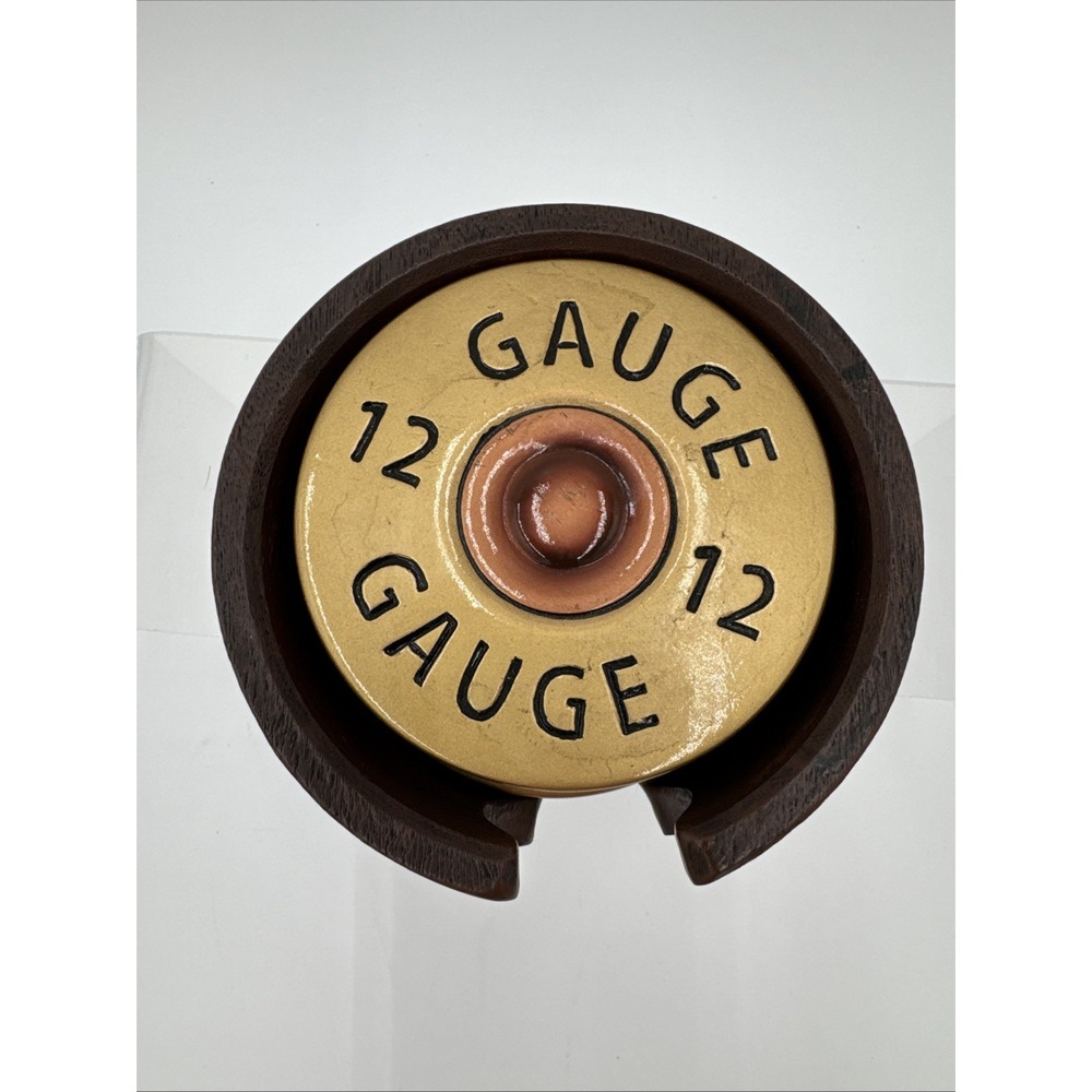 Shotgun Shell 4 Coaster Set + Holder Big Sky Carvers Copper Brass Look Resin